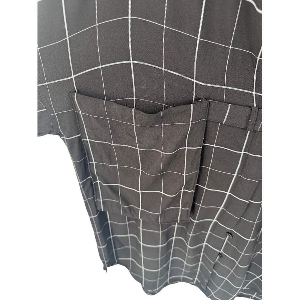 Sally LaPointe Womens Windowpane Grid Button Down Blouse Charcoal Black Pockets - Picture 4 of 5